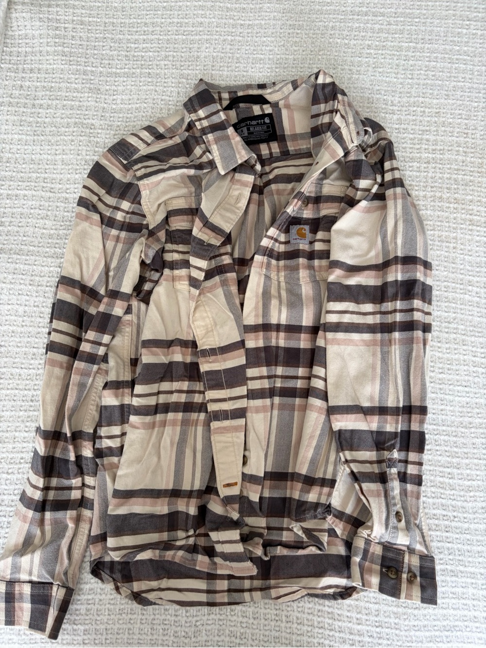 Carhartt Plaid Women’s Button-Up Shirt in Beige and Brown NWOT